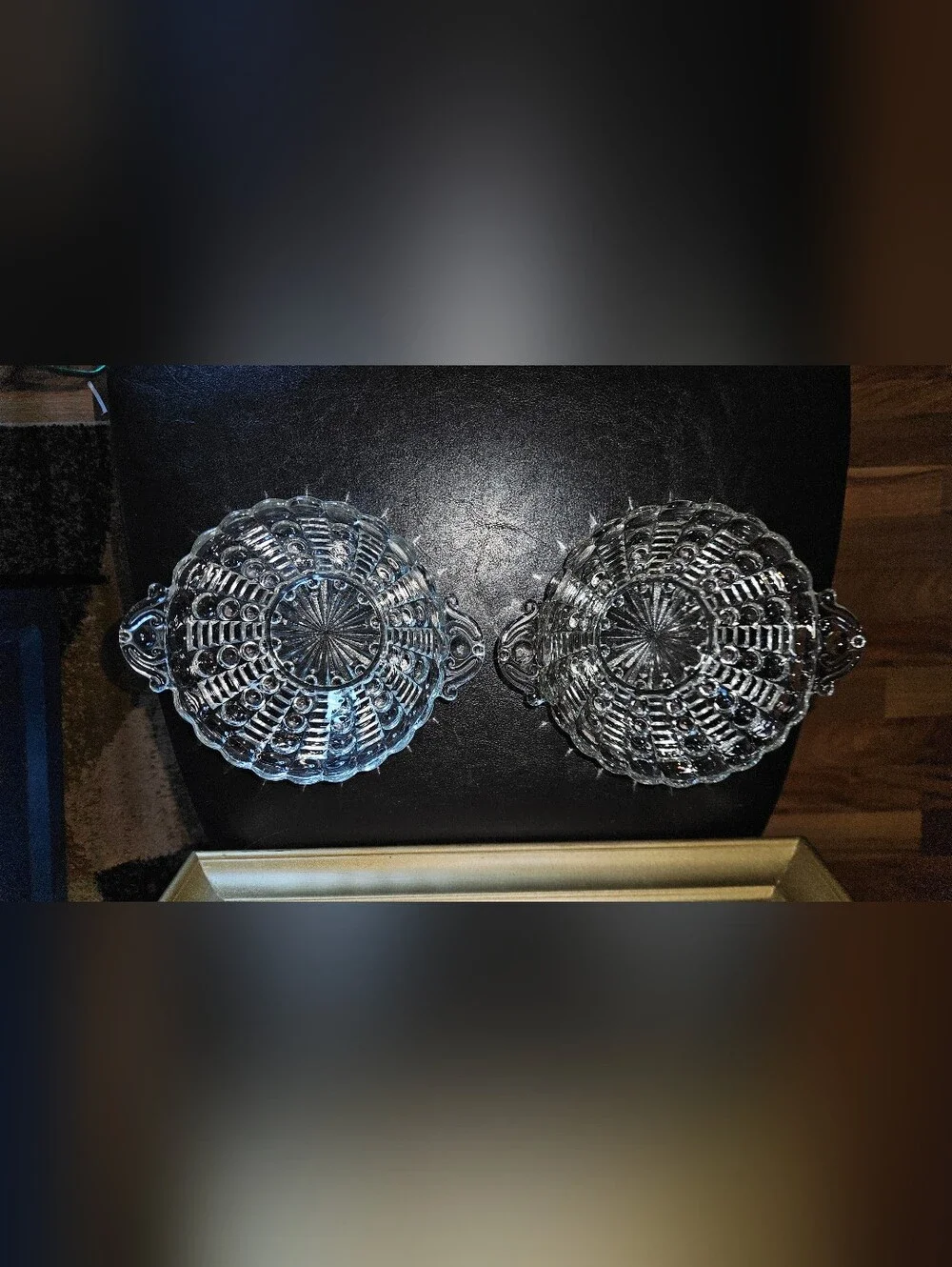 Set of 2 Vintage Anchor Hocking Clear Bubble Glass Serving Bowl W/Handles 7 1/2